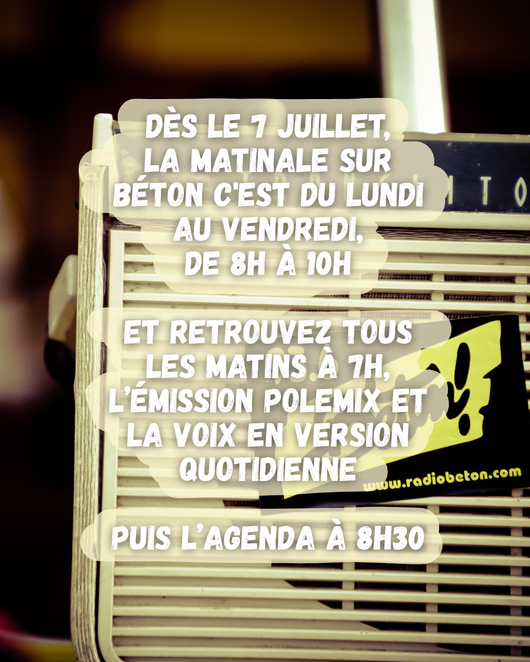 [MATINALE] Dès le 7 juillet, les matinales de Béton c’est de 8h à 10h